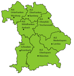 Übersichtskarte der Ämter für Ländliche Entwicklung in Bayern