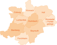 Karte mit den Landkreisen von Oberfranken